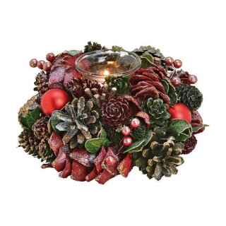 Christmas wreath lantern, bordeaux with glitter