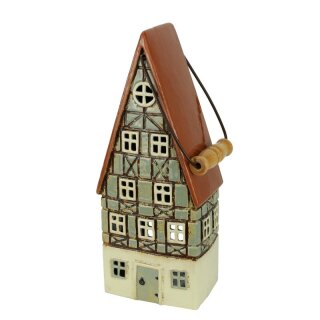 Lantaarn - huis met handvat, bruin puntdak