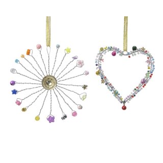 Iron heart/flake beads colored, 2 assorted