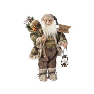 Bambola PES Babbo Natale, in piedi con cappotto a quadri 30 cm