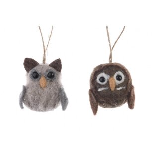 Felt owl pendant, 2 assorted