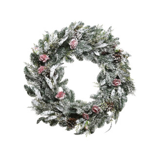 Wreath with roses and snow