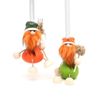 Figure \Waldwichtel\ with spring, orange / green, 2 assorted