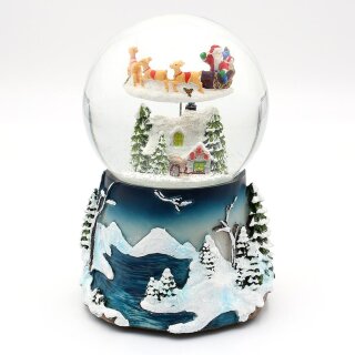 Snow globe, large with moving reindeer sleigh