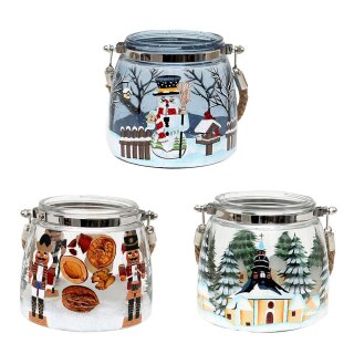 Lantern with cord nutcracker, Seiffen, smoked snowman, assorted in 3 colors