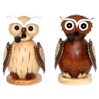 Smoking figure - owl, natural/brown, 2 assorted