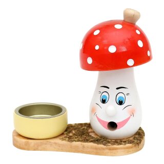 Smoking figure - Smoking mushroom with face & tealight spout, colorful