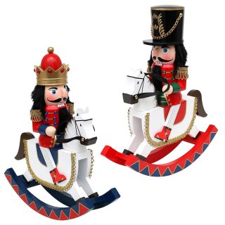 Notenkraker - Koning/soldaat op hobbelpaard, rood/wit, assorti in 2 kleuren