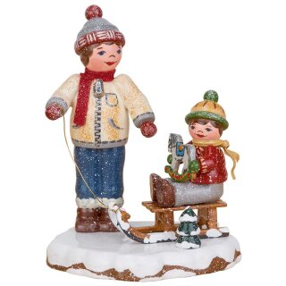 Original Hubrig Folk Art Winter Children - Best Friends Erzgebirge