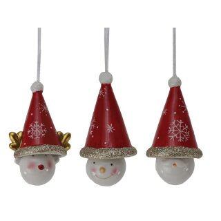 Pendant - ceramic bell cap with face, assorted in 3 colors