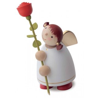 Anděl strážný s růží, bílý, 8 cm