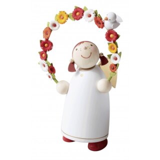 \Ange gardien avec arc de fleurs, blanc, 8cm\
