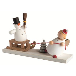 Guardian angel with snowman sled