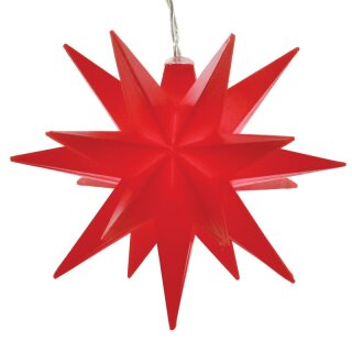 LED star, red 12.50cm, plastic, LED, 3xAA timer+USB cable