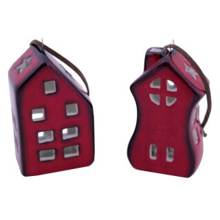 Pendant - ceramic house with LED, red, assorted in 2 colors