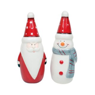 Keramisch beeldje - Kerstman of sneeuwpop, assorti in 2 kleuren