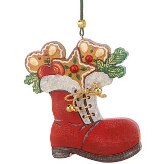 Originele Hubrig volkskunst boomdecoratie - Kerstman laars met peperkoek Erzgebirge