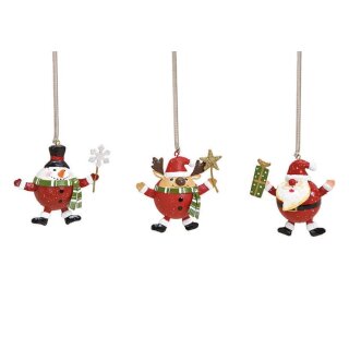 \Figurines de Noël en spirale Nikolas Bonhomme de neige, Renne en bois rouge triple, (L/H/P) 7x7x4cm\
