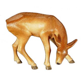 Deer eating - 4 cm, carved colored