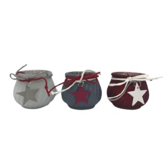 Glass candle holder with leather band 8 x 6.5cm, 3 assorted
