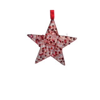Star pendant red with sequins 20cm
