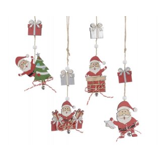 Houten hanger Santa 5,5 x 30,5cm, 4 verschillende kleuren