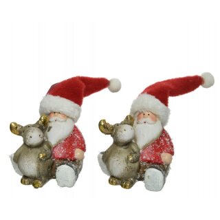 Babbo Natale in ceramica con cervo 7,5 x 6 x 7 cm, assortito in 2 colori
