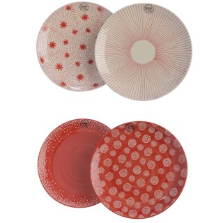 Stoneware plate red 25 x 3cm, 4 assorted
