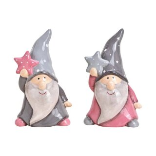 Santa Claus with ceramic star pink/pink, gray 2-fold, (W/H/D) 8x13x6cm