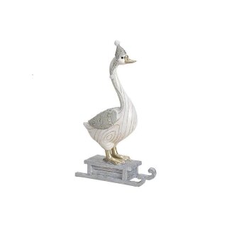 Goose with sleigh made of poly silver (W/H/D) 5x21x12cm