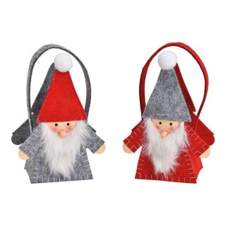 Bag Santa Claus with handle made of felt red, gray 2-fold, (W/H/D) 13x20x7cm