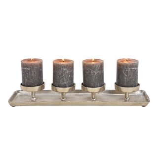 Advent arrangement, candle holder for 4 candles made of silver metal (W/H/D) 44x6x12cm