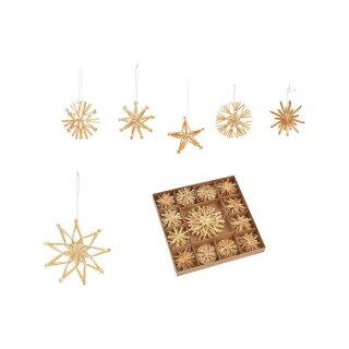 Christmas hanger set made of straw, 6-10cm, small star (W/H/D) 6x6x0.3 cm, natural 52-piece set, (W/H/D) 26x3x26cm