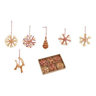 Christmas hanger set made of straw, 6cm, natural 21-piece set, (W/H/D) 19x2x13cm