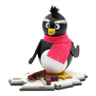 Pinguino fumatore in legno "Elli" il pattinatore 15x12x13 cm