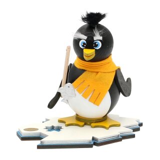 Houten rokende pinguïn "Skipper" de visser 15x12x13 cm