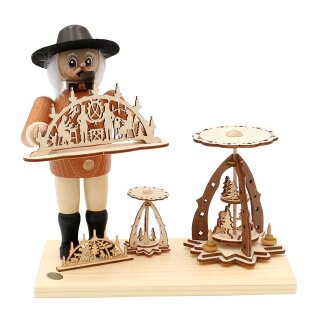 Wooden smoking man \Rolf\ the candle arch and pyramid seller19,5x10x19 cm