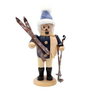 Wood smoking man \Christian\ the skier with knitted cap15x9x22 cm