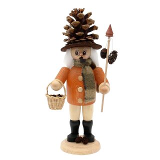 Wood smoking man \Uwe\ the cone gnome 11x9x24 cm