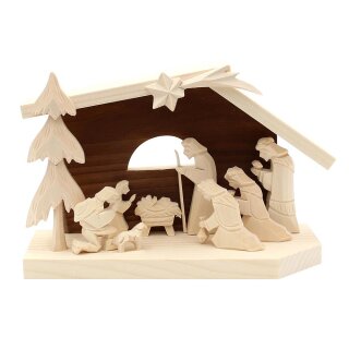 Wooden crib with 8 hand-carved figures, 2-colored