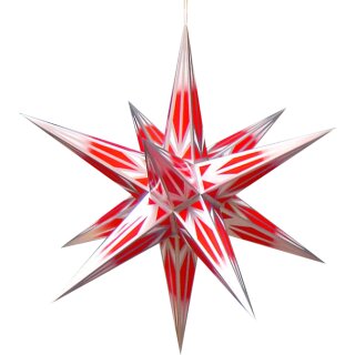 Haßlauer ster buiten, rood en wit met zilverpatroon
