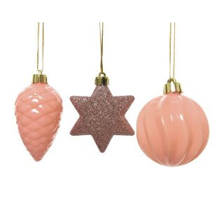 Ornaments unbreakable candy pink, 3 assorted