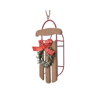Wooden sleigh wreath hanger brown