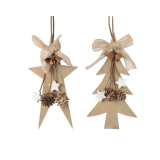 MDF star with bells, assorted in 2 colors