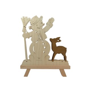 Stand light 3D - snowman with deer, original Erzgebirge