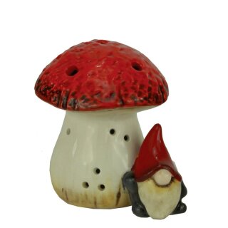 Mushroom with gnome small, with LED, battery/2x AG13 ceramic