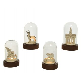 LED bell wooden figures, 4 assorted