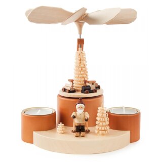 Pyramid with train and skier, natural, for tea lights