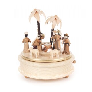 Music box with Nativity and palm trees melody Silent Night