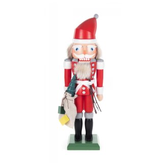 Notenkraker - Kerstman rood, met stok en cadeauzakje, 32cm
